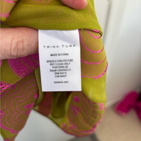 Trina Turk Pink and Green Floral Long Sleeve Dress - Picture 3 of 3
